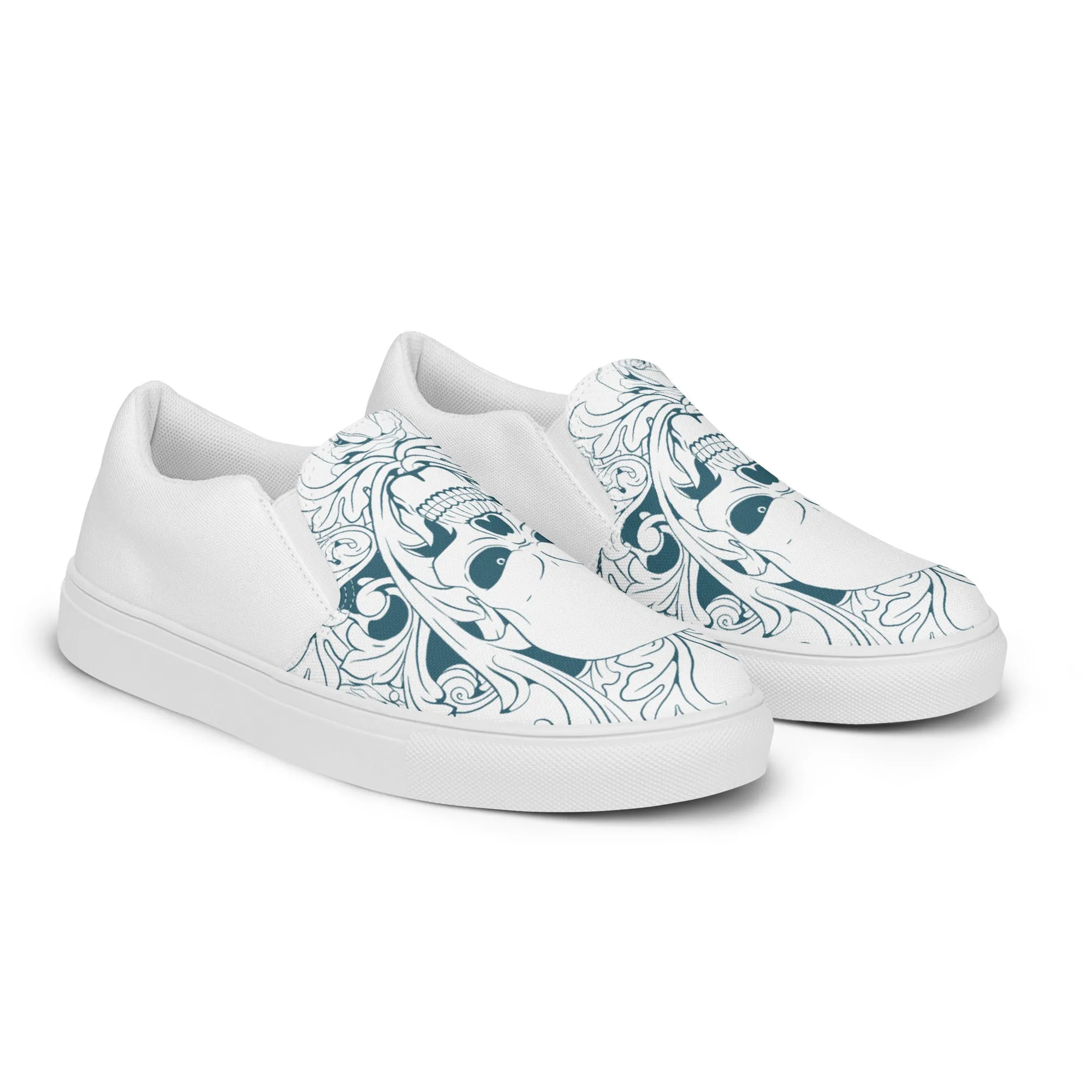 Ornate Skull Design | Men’s slip-on canvas shoes