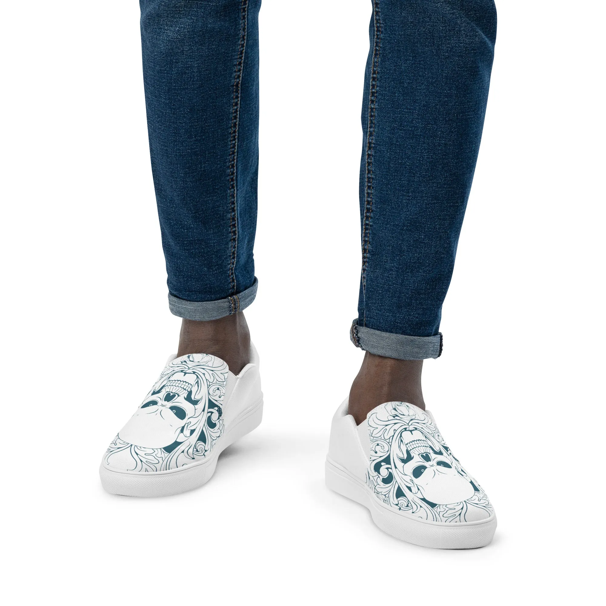 Ornate Skull Design | Men’s slip-on canvas shoes