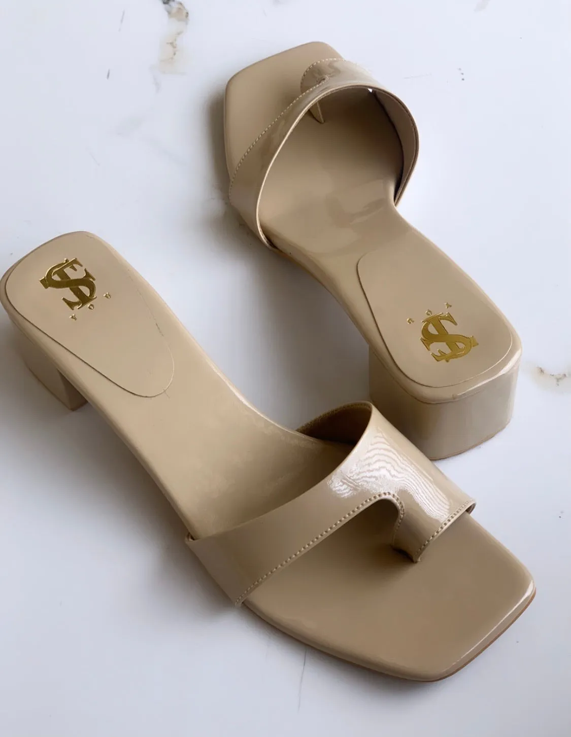 Patent Nude Toe Strappy Mid Heels