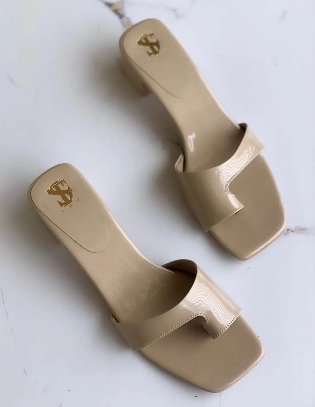 Patent Nude Toe Strappy Mid Heels