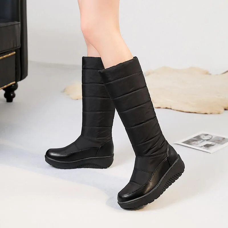 Platform Round Toe Flat Mid Calf Boots