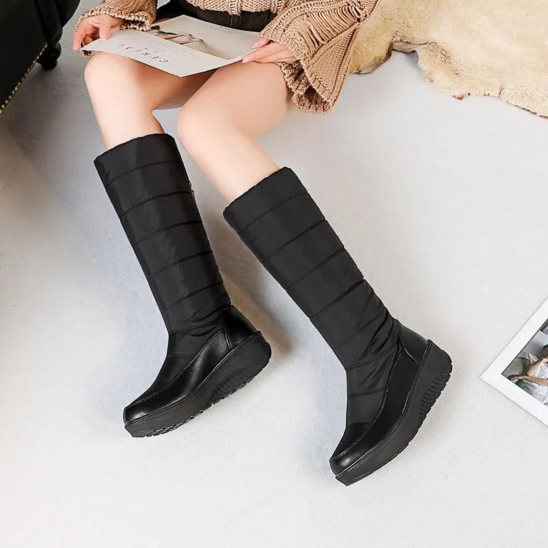 Platform Round Toe Flat Mid Calf Boots