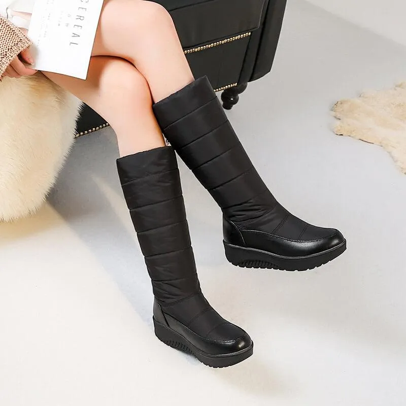 Platform Round Toe Flat Mid Calf Boots