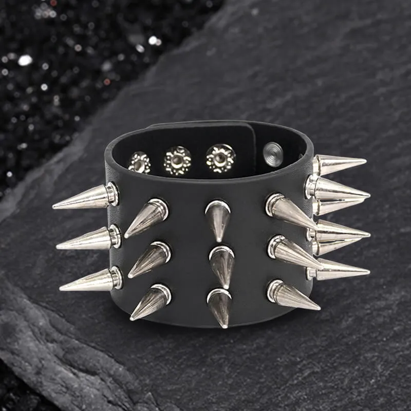 Punk Spike Studded Leather Wide Wristband