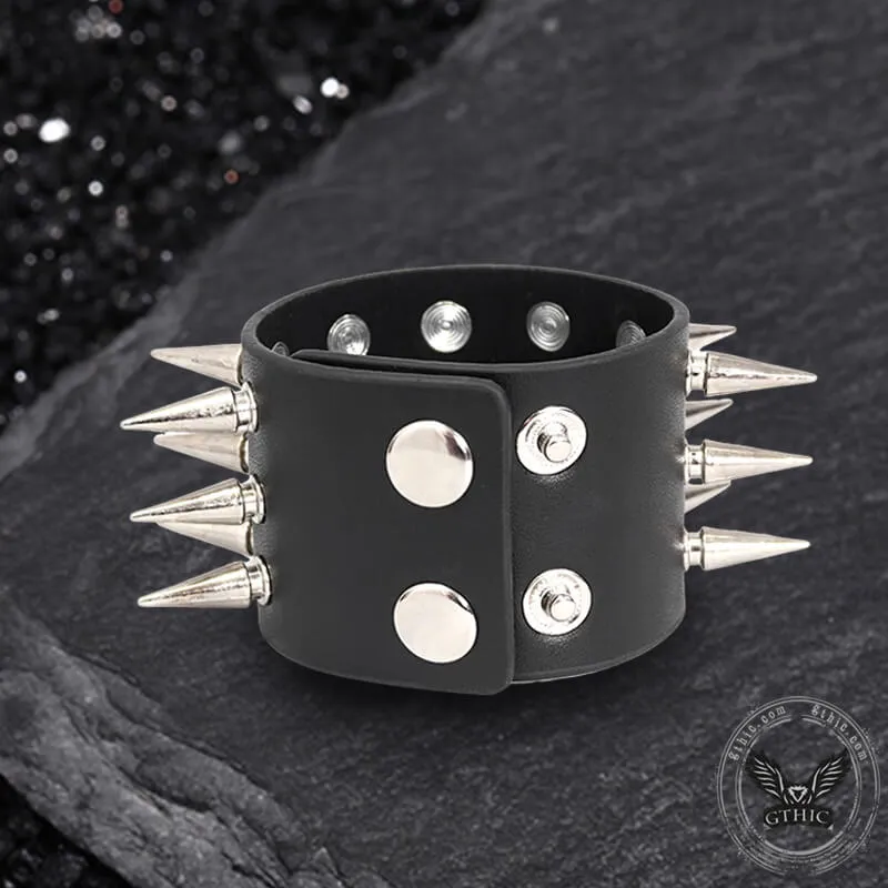 Punk Spike Studded Leather Wide Wristband