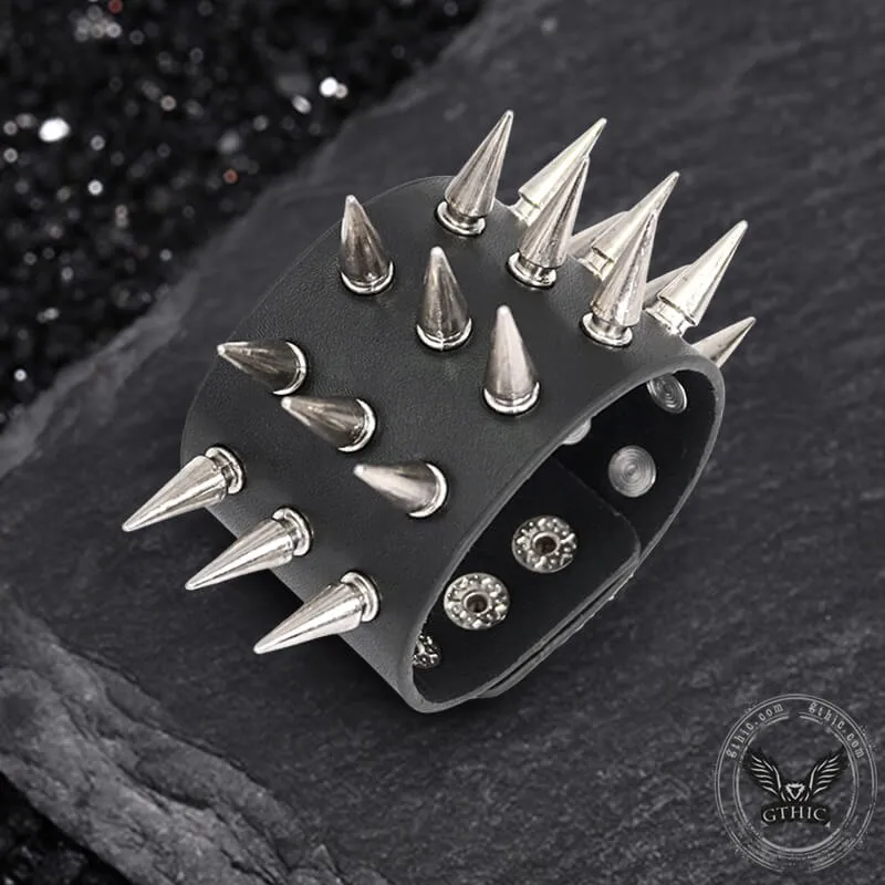 Punk Spike Studded Leather Wide Wristband