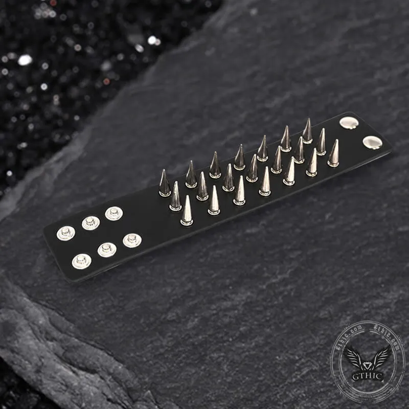 Punk Spike Studded Leather Wide Wristband