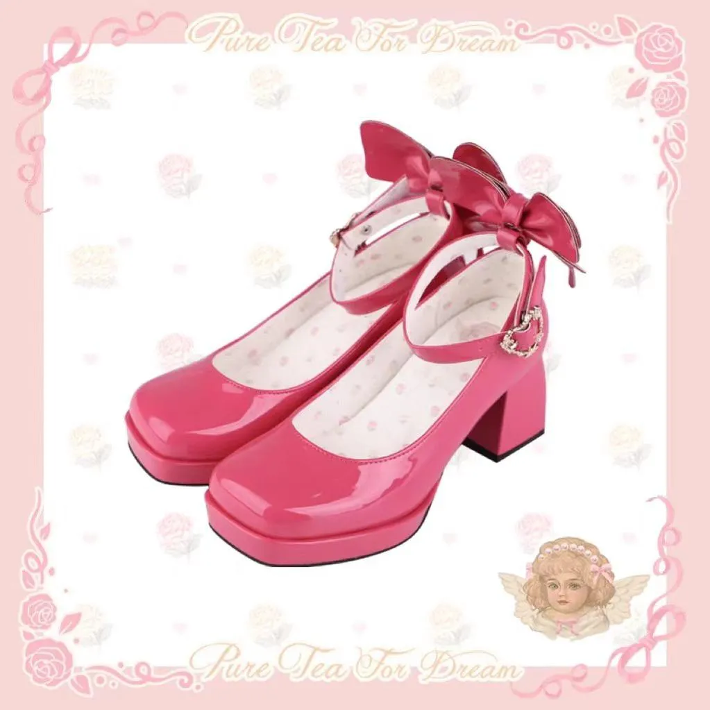 Pure Tea For Dream~Untouchable Butterfly~Elegant Lolita Heels Lolita Shoes PU Shining Platform