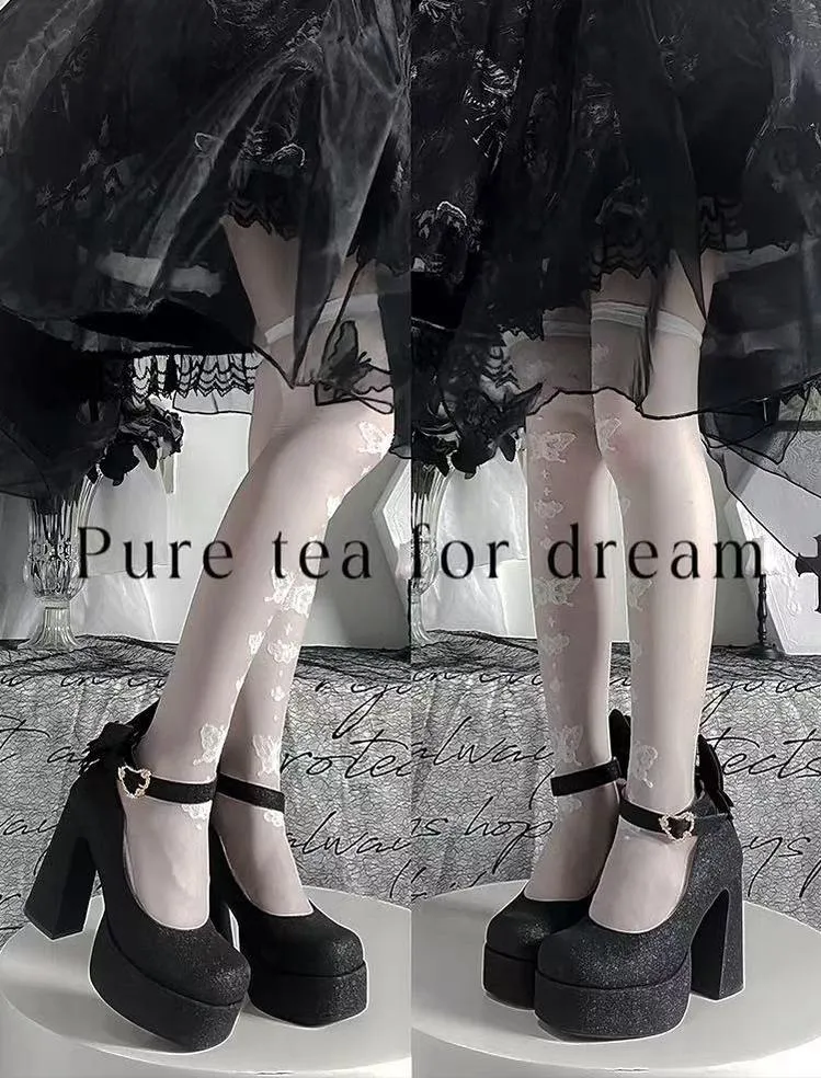 Pure Tea For Dream~Untouchable Butterfly~Elegant Lolita Heels Lolita Shoes PU Shining Platform