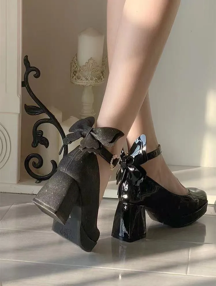 Pure Tea For Dream~Untouchable Butterfly~Elegant Lolita Heels Lolita Shoes PU Shining Platform