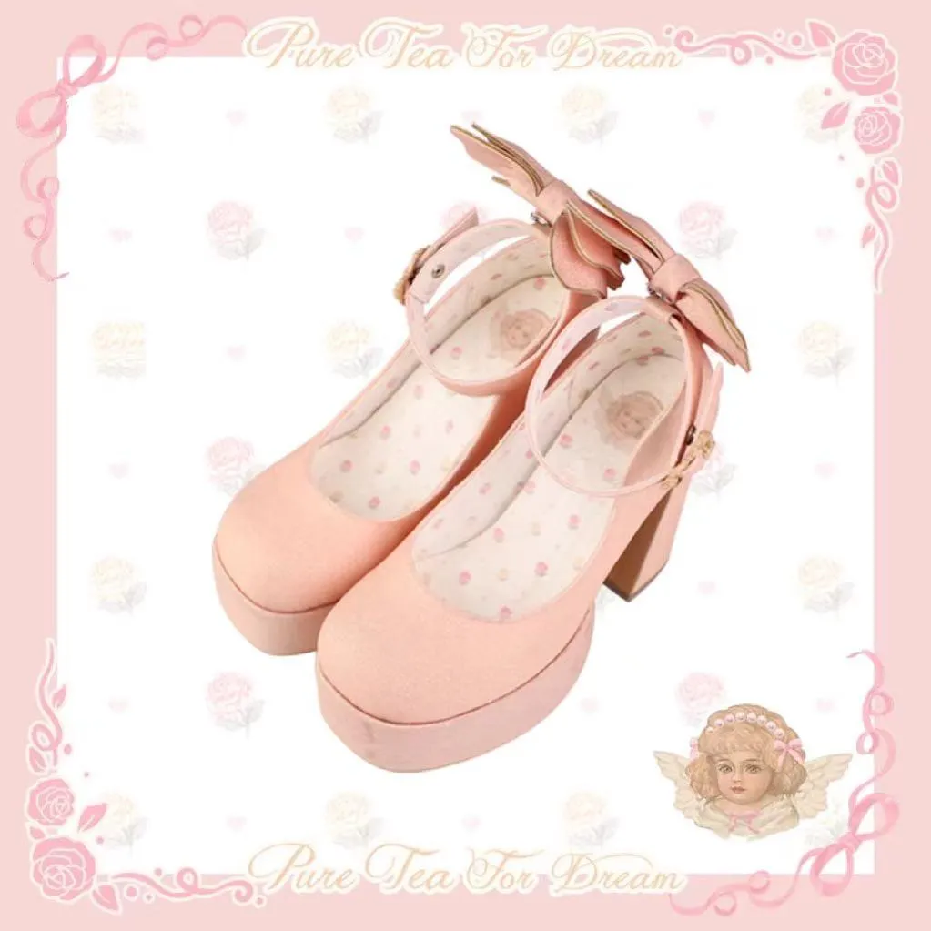 Pure Tea For Dream~Untouchable Butterfly~Elegant Lolita Heels Lolita Shoes PU Shining Platform