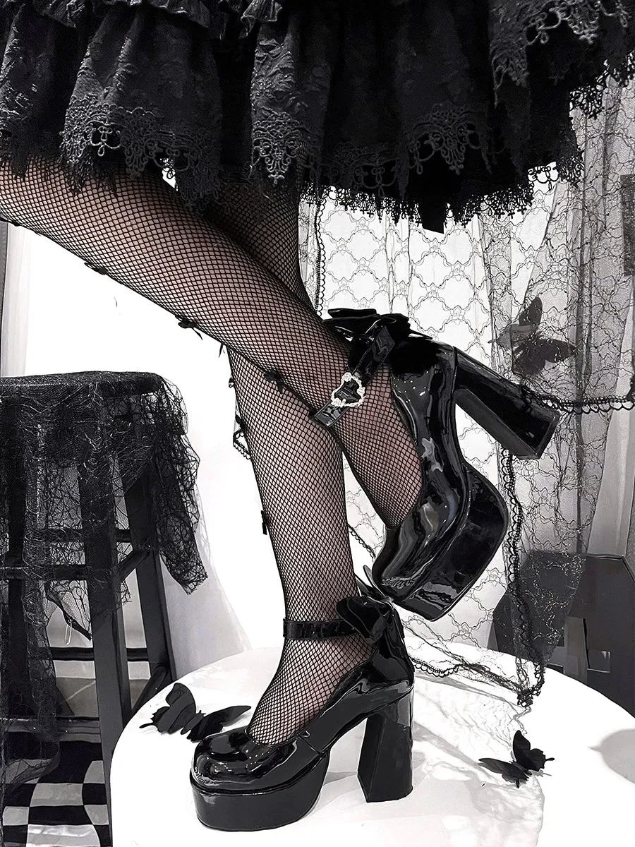 Pure Tea For Dream~Untouchable Butterfly~Elegant Lolita Heels Lolita Shoes PU Shining Platform