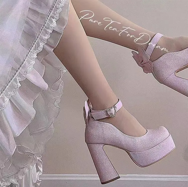 Pure Tea For Dream~Untouchable Butterfly~Elegant Lolita Heels Lolita Shoes PU Shining Platform