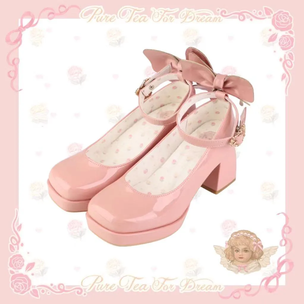 Pure Tea For Dream~Untouchable Butterfly~Elegant Lolita Heels Lolita Shoes PU Shining Platform