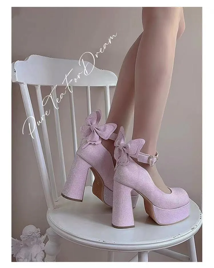 Pure Tea For Dream~Untouchable Butterfly~Elegant Lolita Heels Lolita Shoes PU Shining Platform