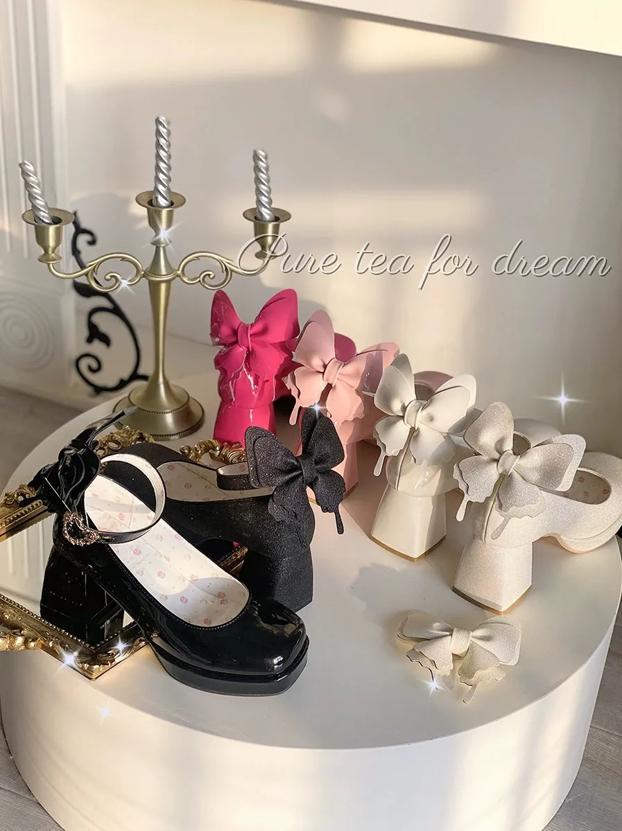 Pure Tea For Dream~Untouchable Butterfly~Elegant Lolita Heels Lolita Shoes PU Shining Platform
