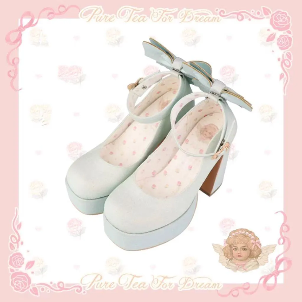 Pure Tea For Dream~Untouchable Butterfly~Elegant Lolita Heels Lolita Shoes PU Shining Platform