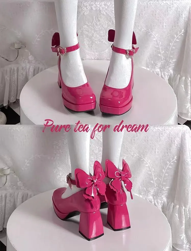 Pure Tea For Dream~Untouchable Butterfly~Elegant Lolita Heels Lolita Shoes PU Shining Platform