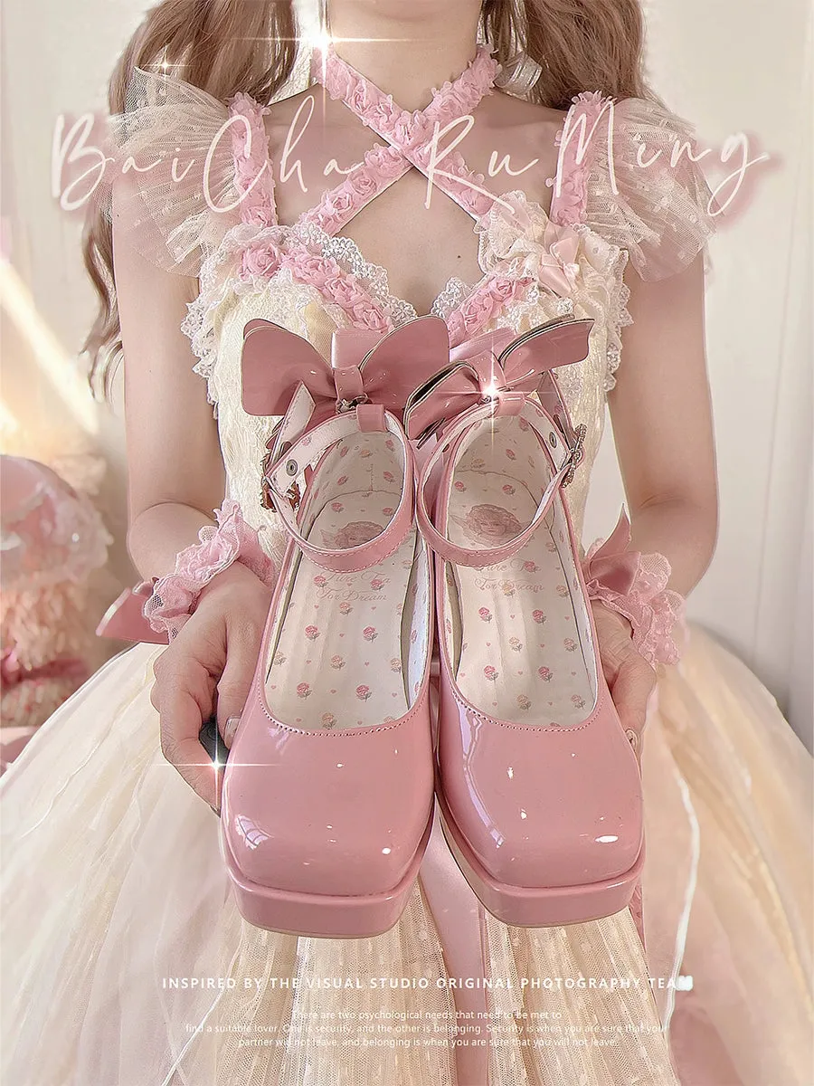 Pure Tea For Dream~Untouchable Butterfly~Elegant Lolita Heels Lolita Shoes PU Shining Platform