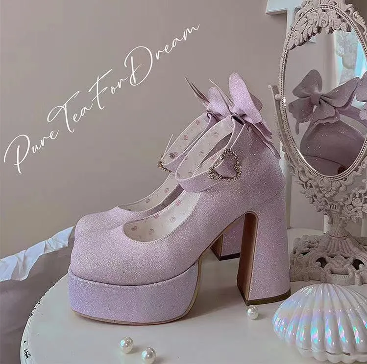 Pure Tea For Dream~Untouchable Butterfly~Elegant Lolita Heels Lolita Shoes PU Shining Platform