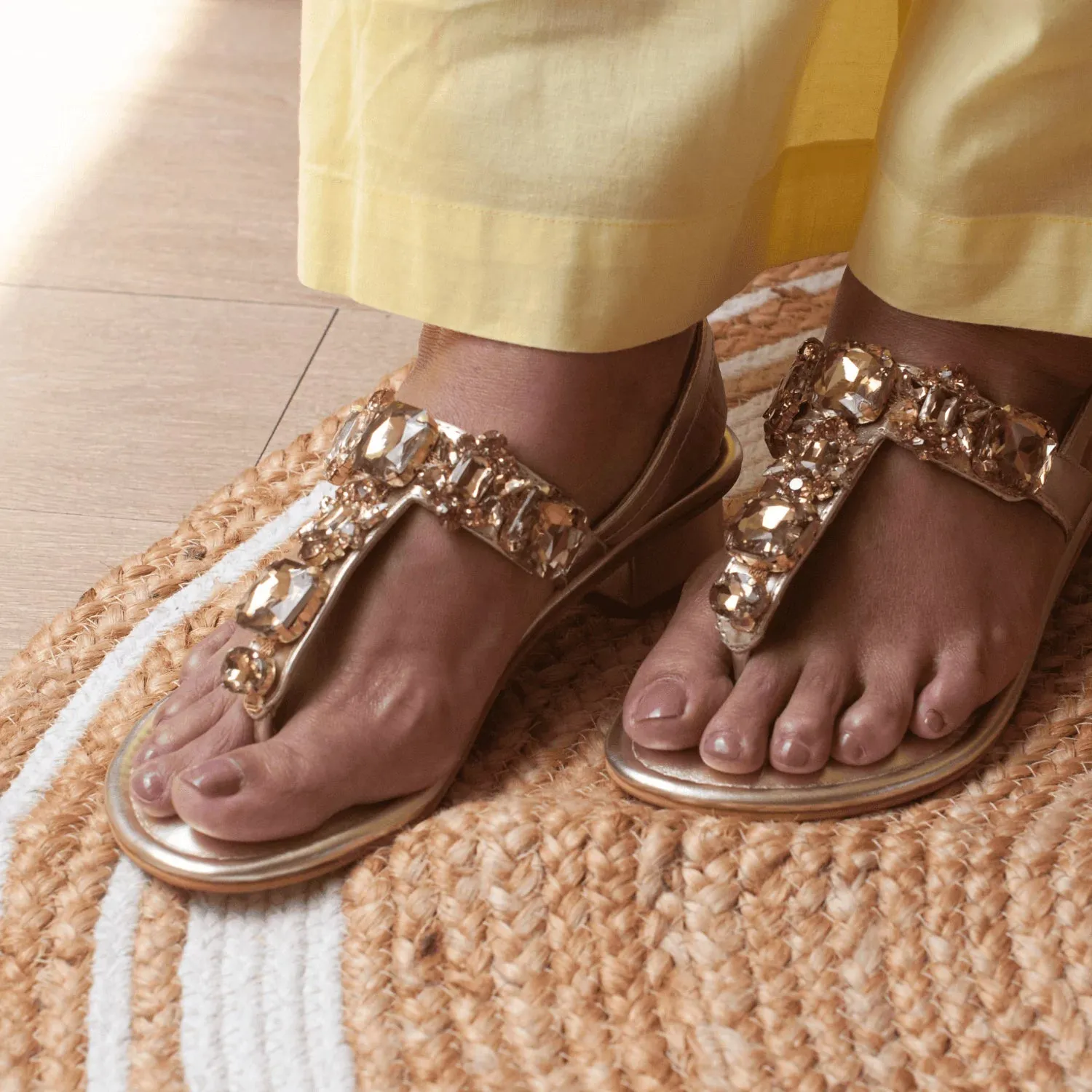 RADIANT Gold Rhinestone Embellished Block Heels