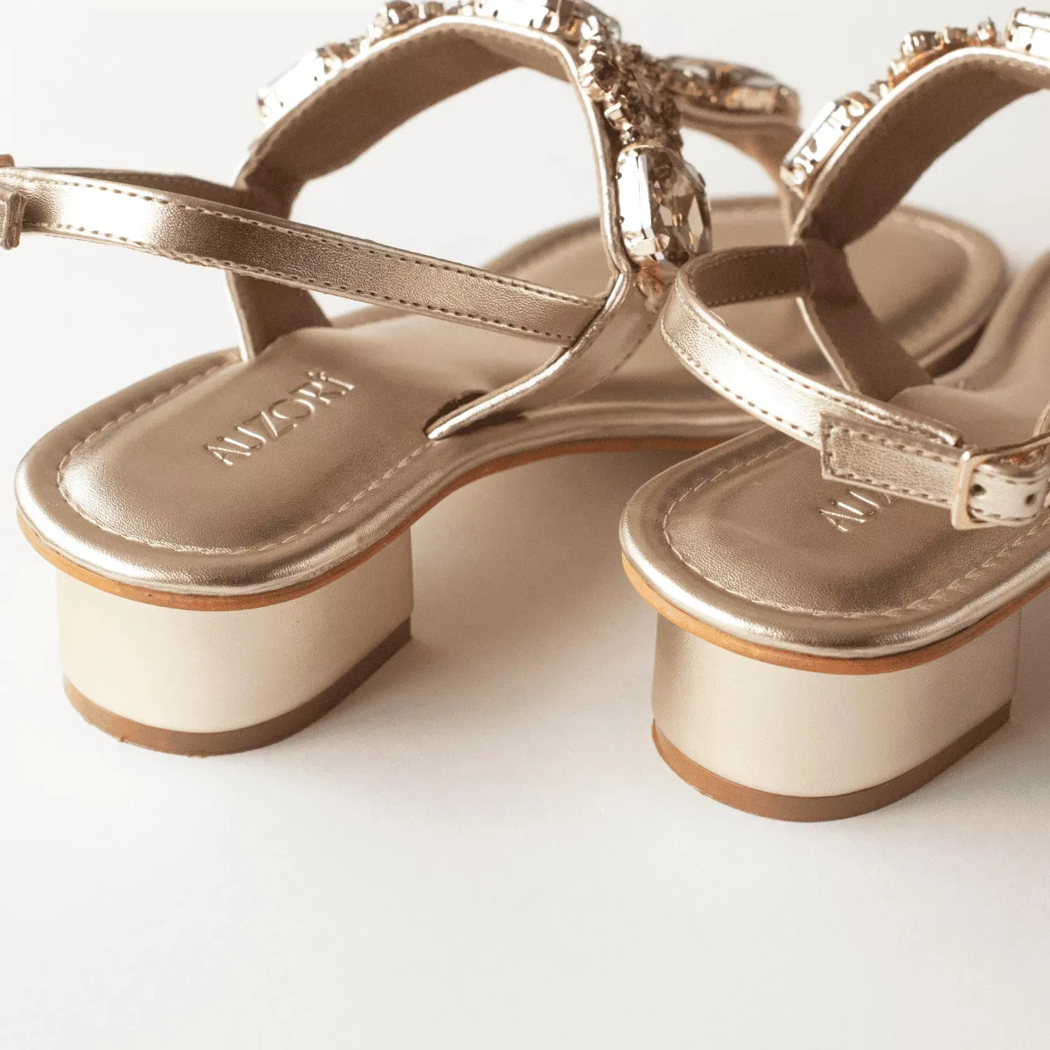 RADIANT Gold Rhinestone Embellished Block Heels