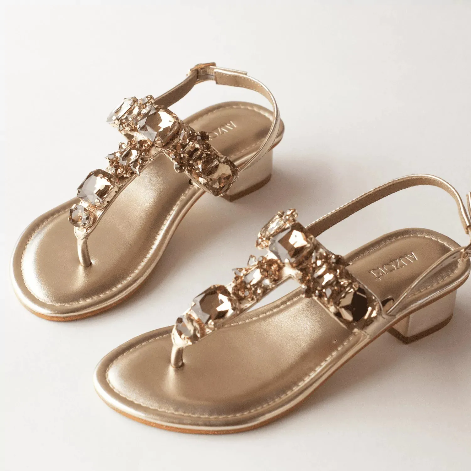 RADIANT Gold Rhinestone Embellished Block Heels