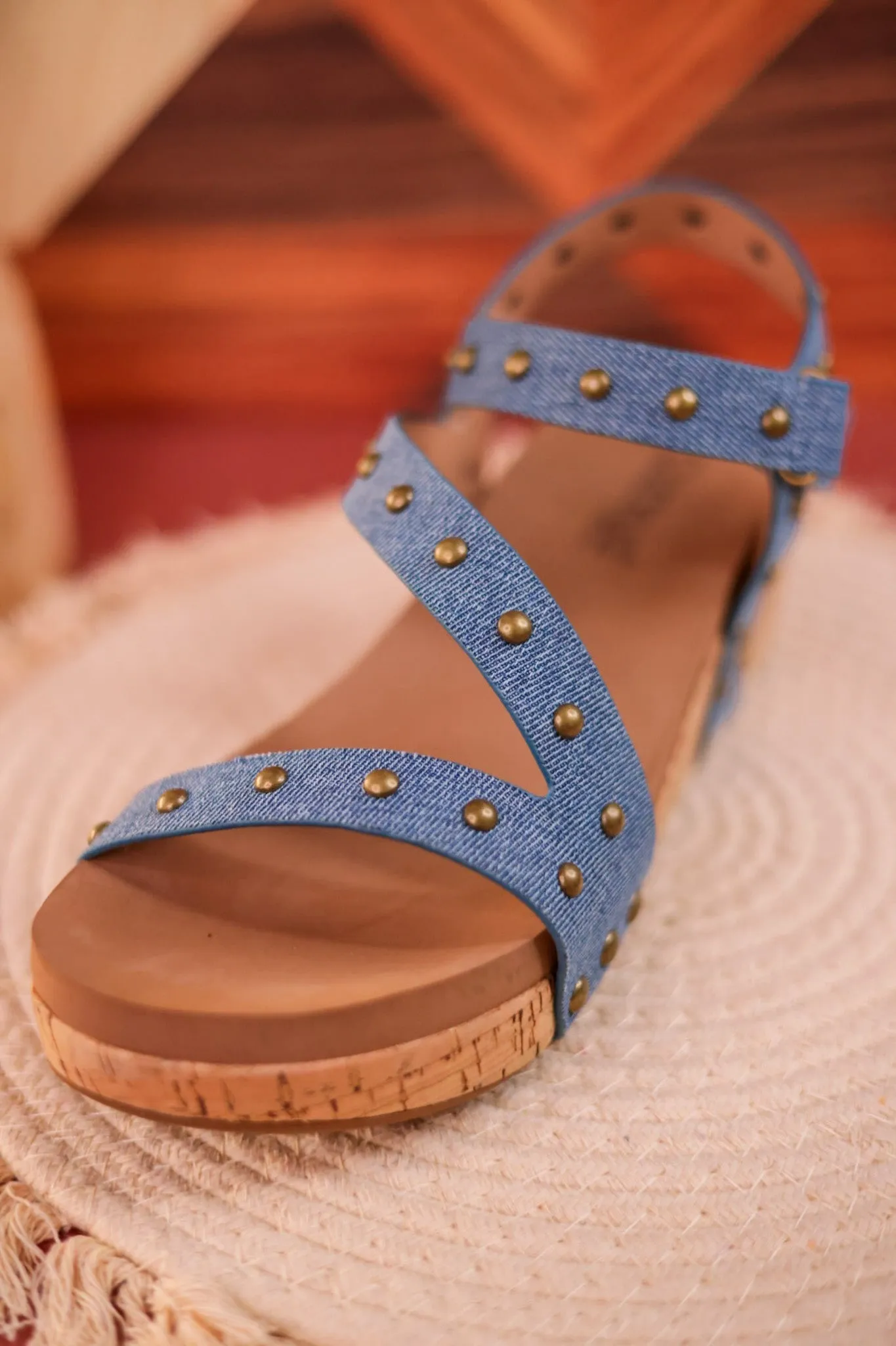 Revolve Blue Denim Studded Wedges