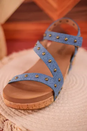 Revolve Blue Denim Studded Wedges