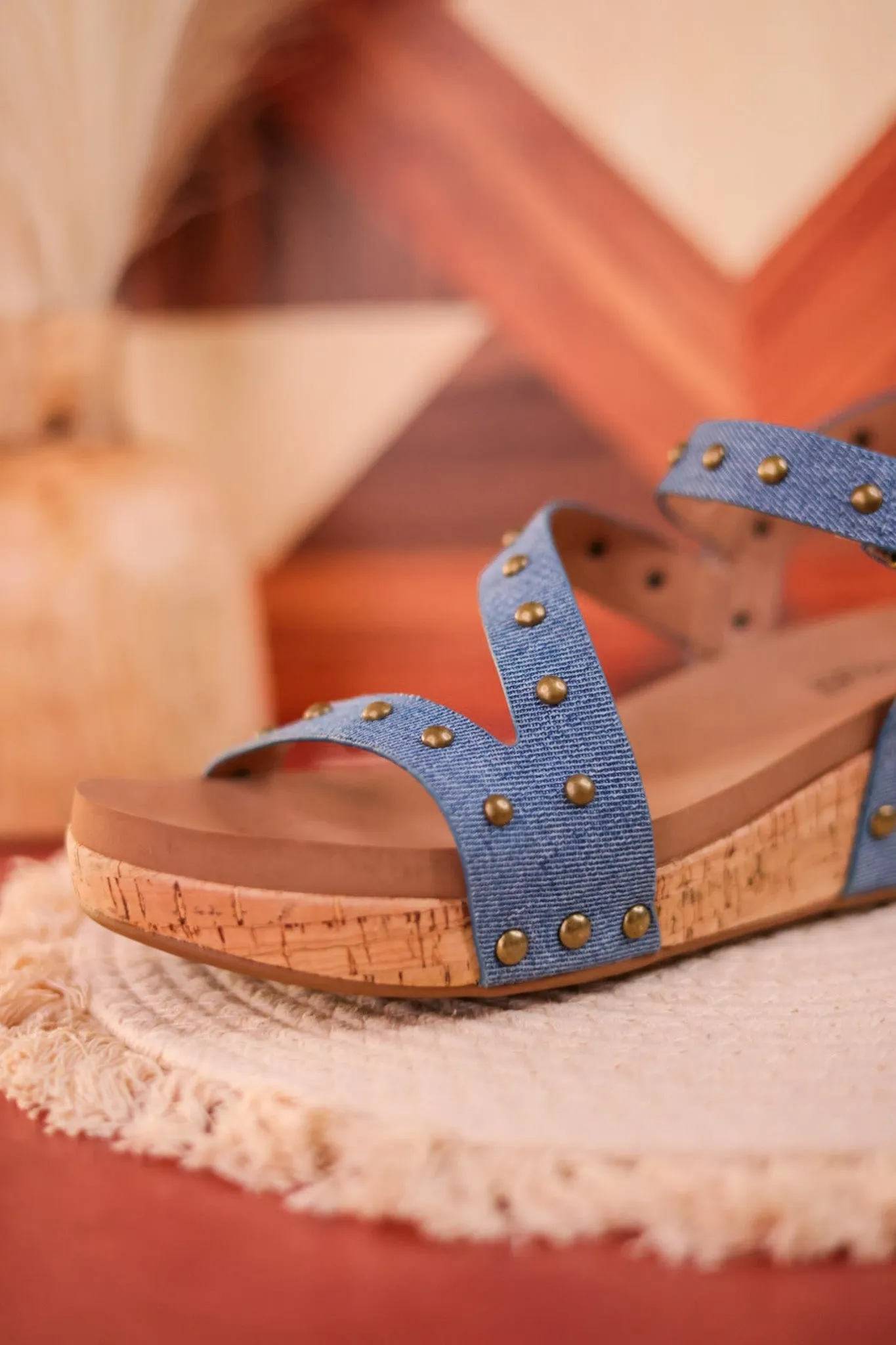 Revolve Blue Denim Studded Wedges