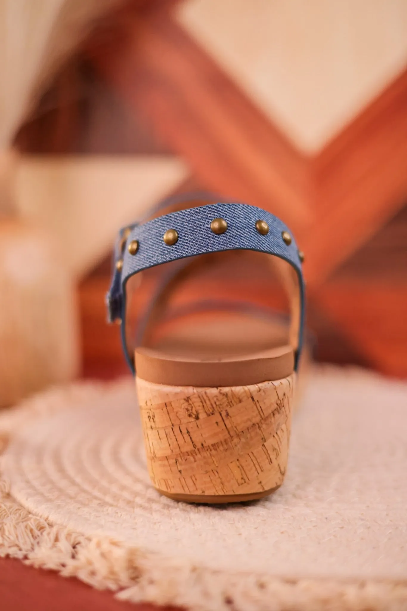Revolve Blue Denim Studded Wedges