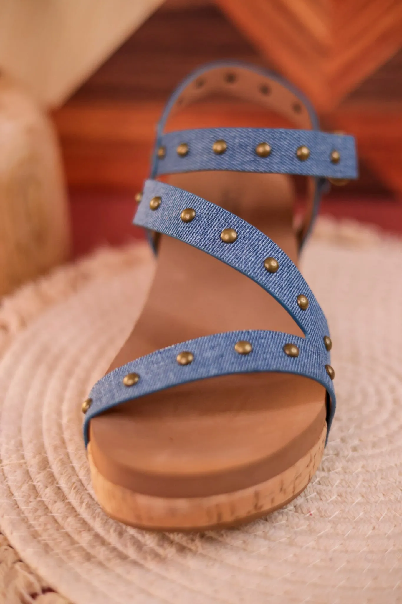 Revolve Blue Denim Studded Wedges
