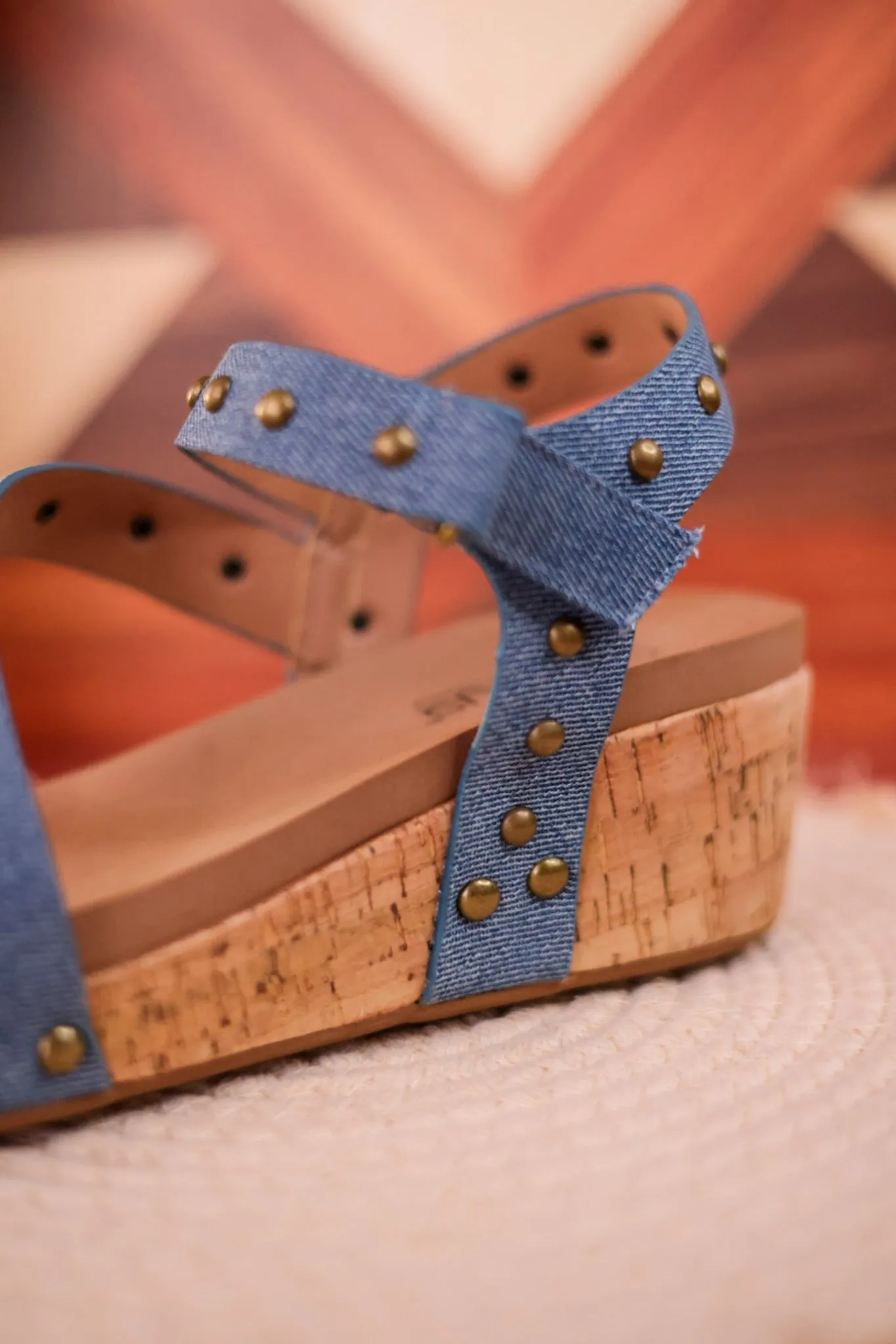 Revolve Blue Denim Studded Wedges