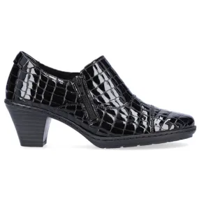 Rieker Ladies Block Heeled Shoes - 57173-03 - Black Croc