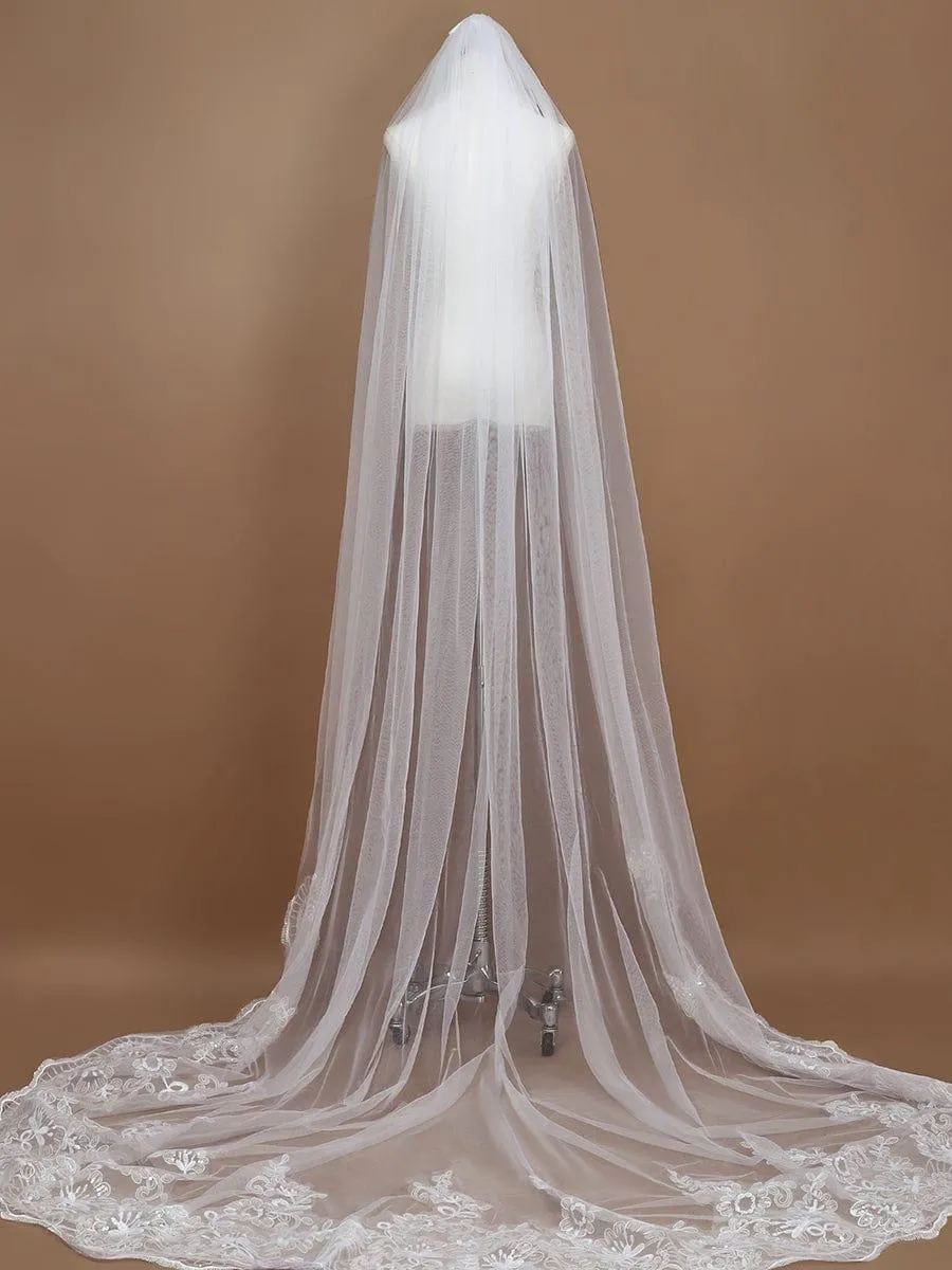 Romantic Wedding Sweep-Train Veil with Sequin Applique