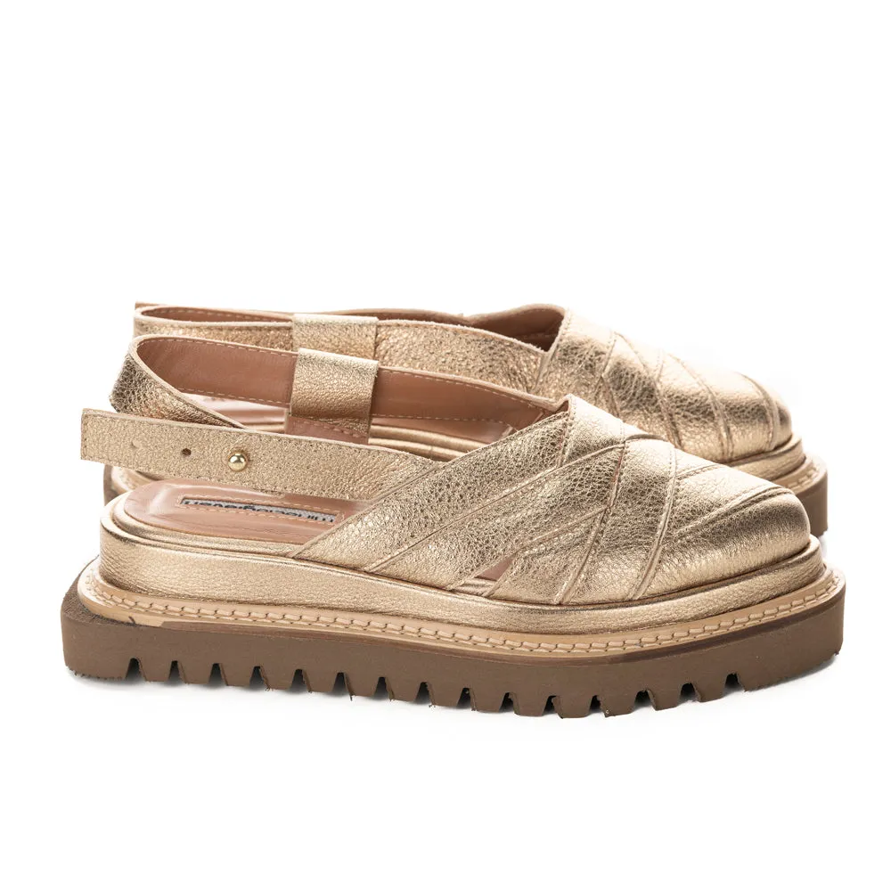 SHR Knitted by the Sea golden leather flat platform shoes