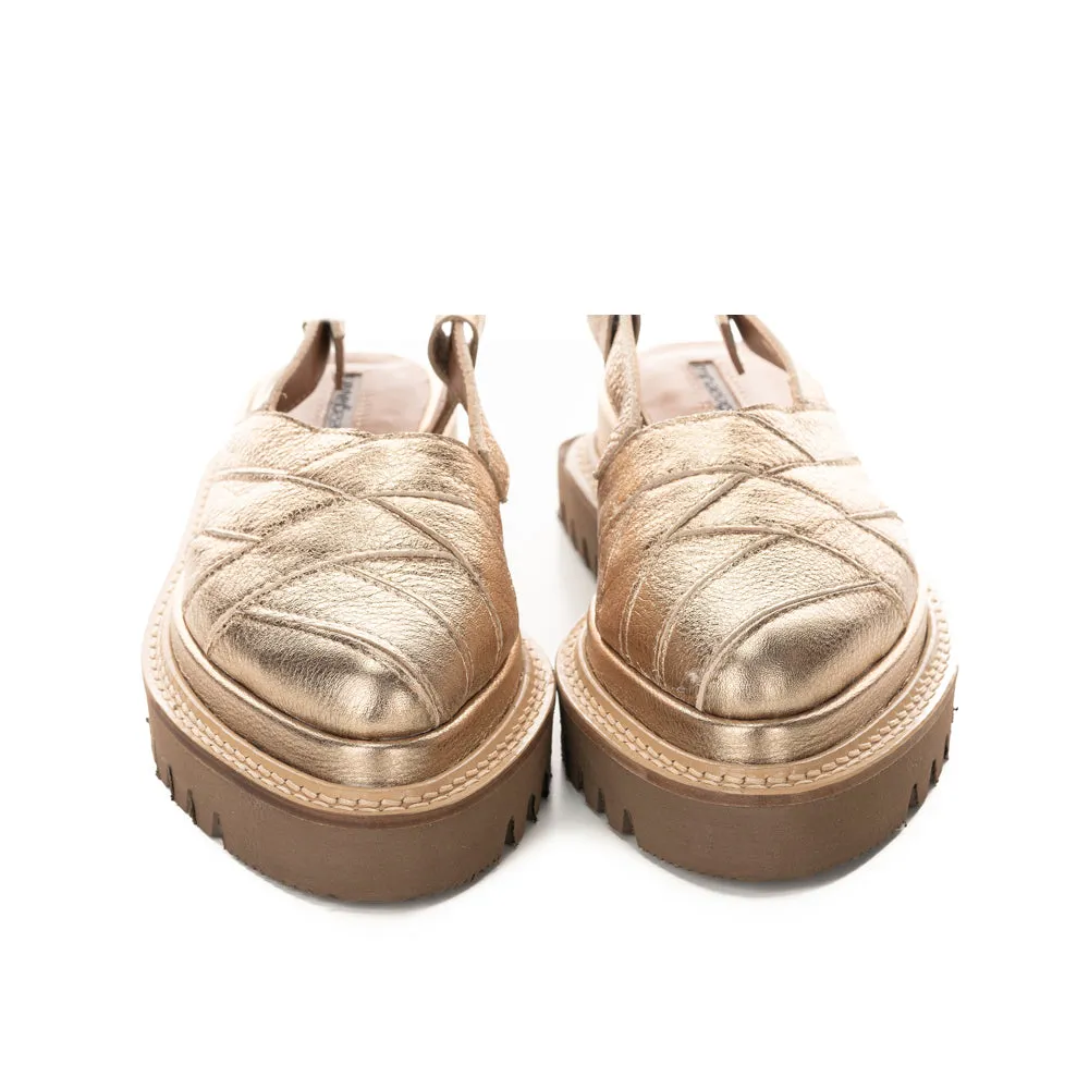 SHR Knitted by the Sea golden leather flat platform shoes