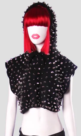 Sleeveless Spiked Crop Hoodie