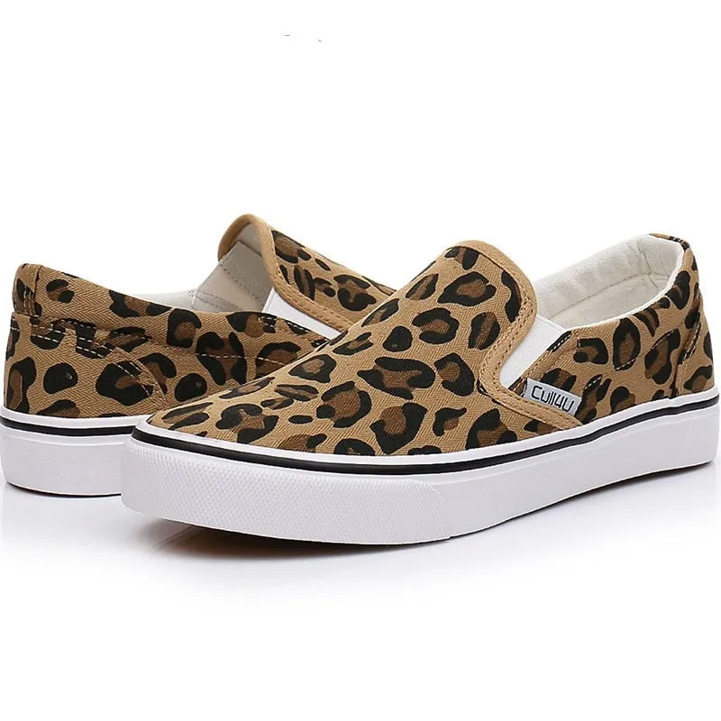 Slip On Women Shoes Summer Shallow Canvas Leopard Slip-on Flats Shoes