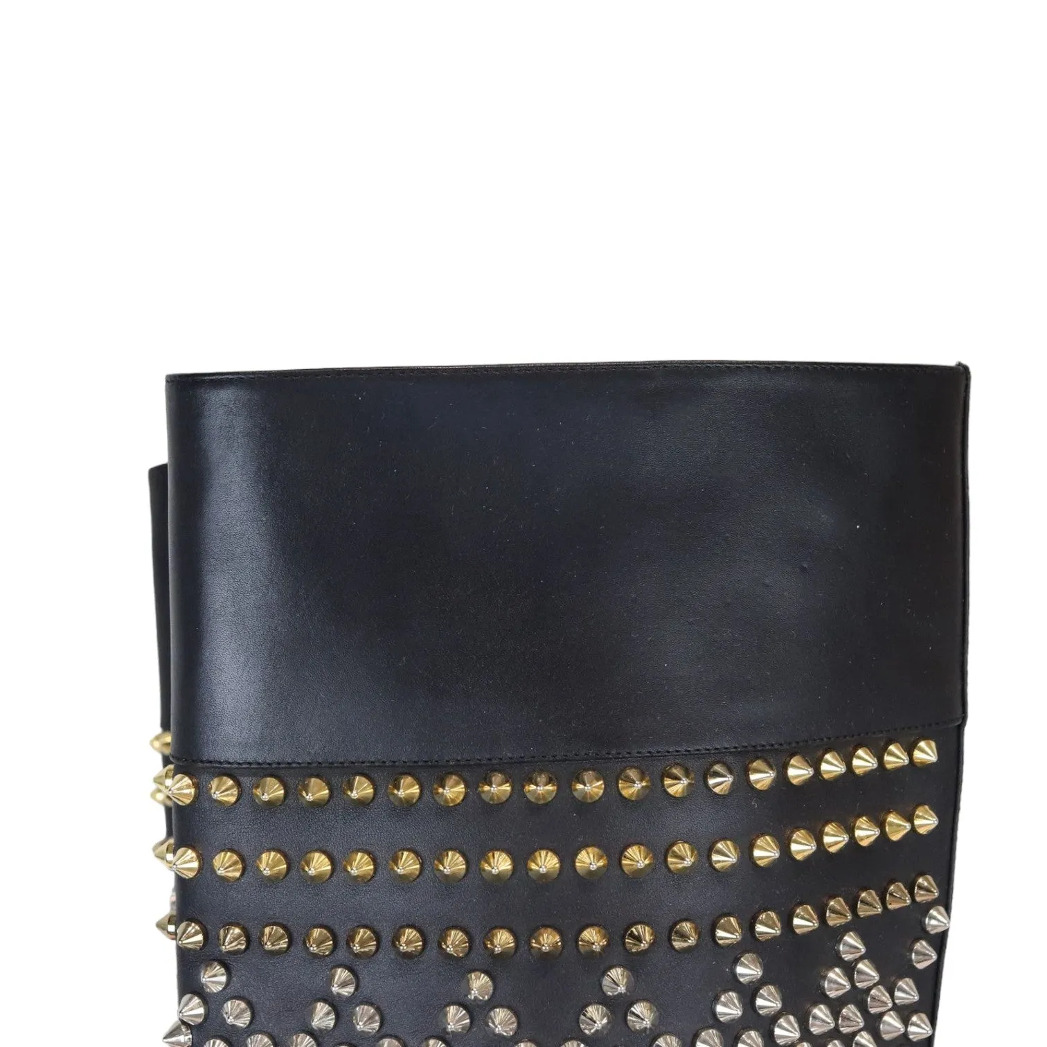 Spiked Rom Chic Flat Boots Leather Black Size 37.5
