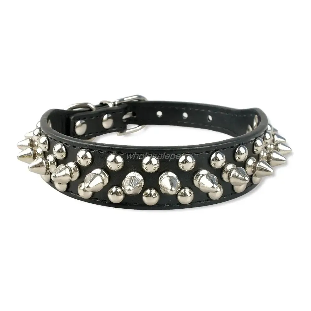Spiked Studded Leather Collar - For Small to Medium Dogs