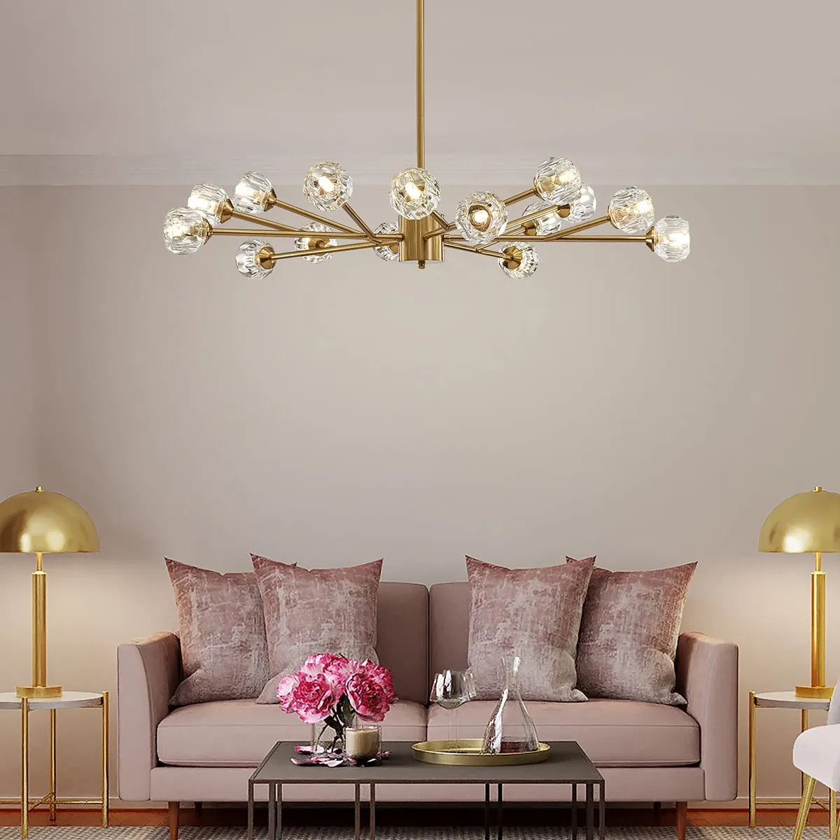 Sputnik Style Chandelier Ceiling Light with 15-Lights, D35" x H6"