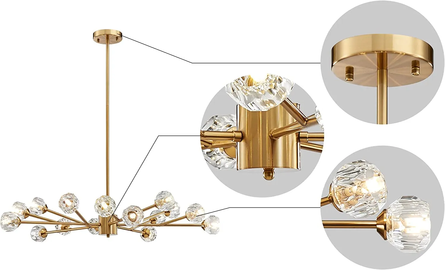 Sputnik Style Chandelier Ceiling Light with 15-Lights, D35" x H6"