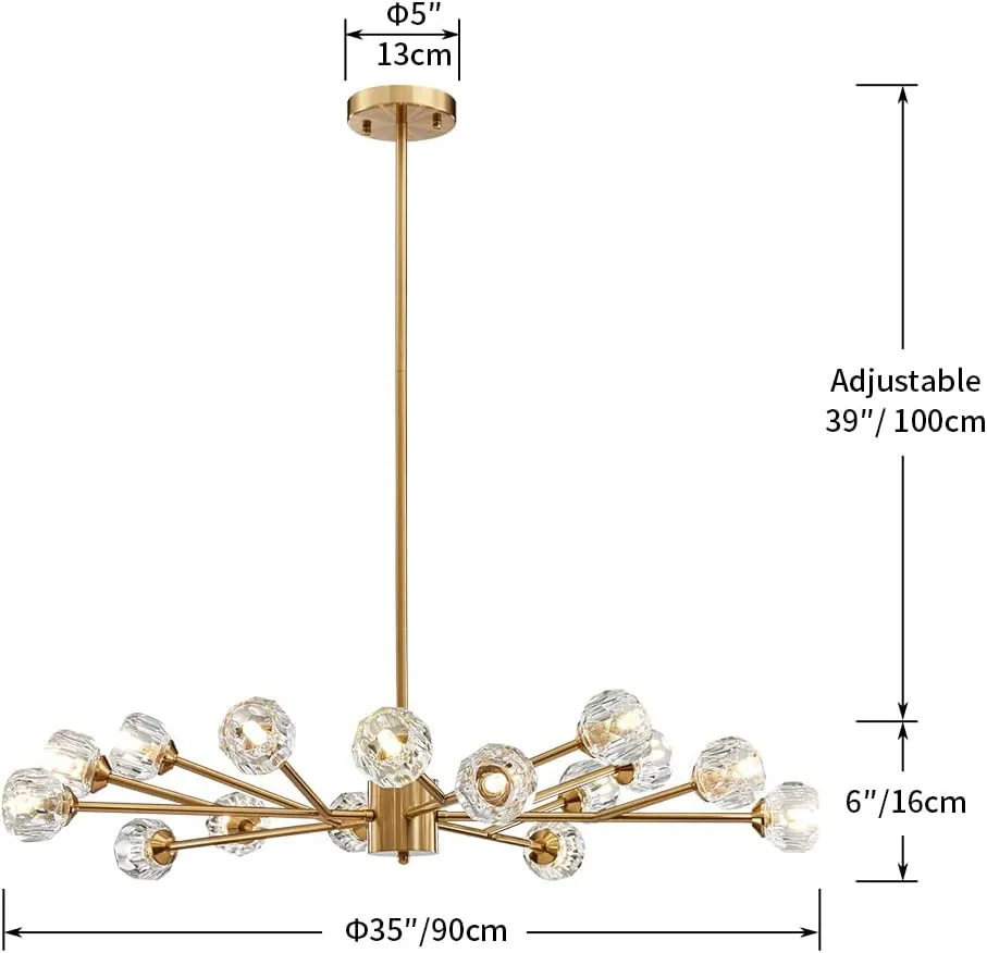 Sputnik Style Chandelier Ceiling Light with 15-Lights, D35" x H6"