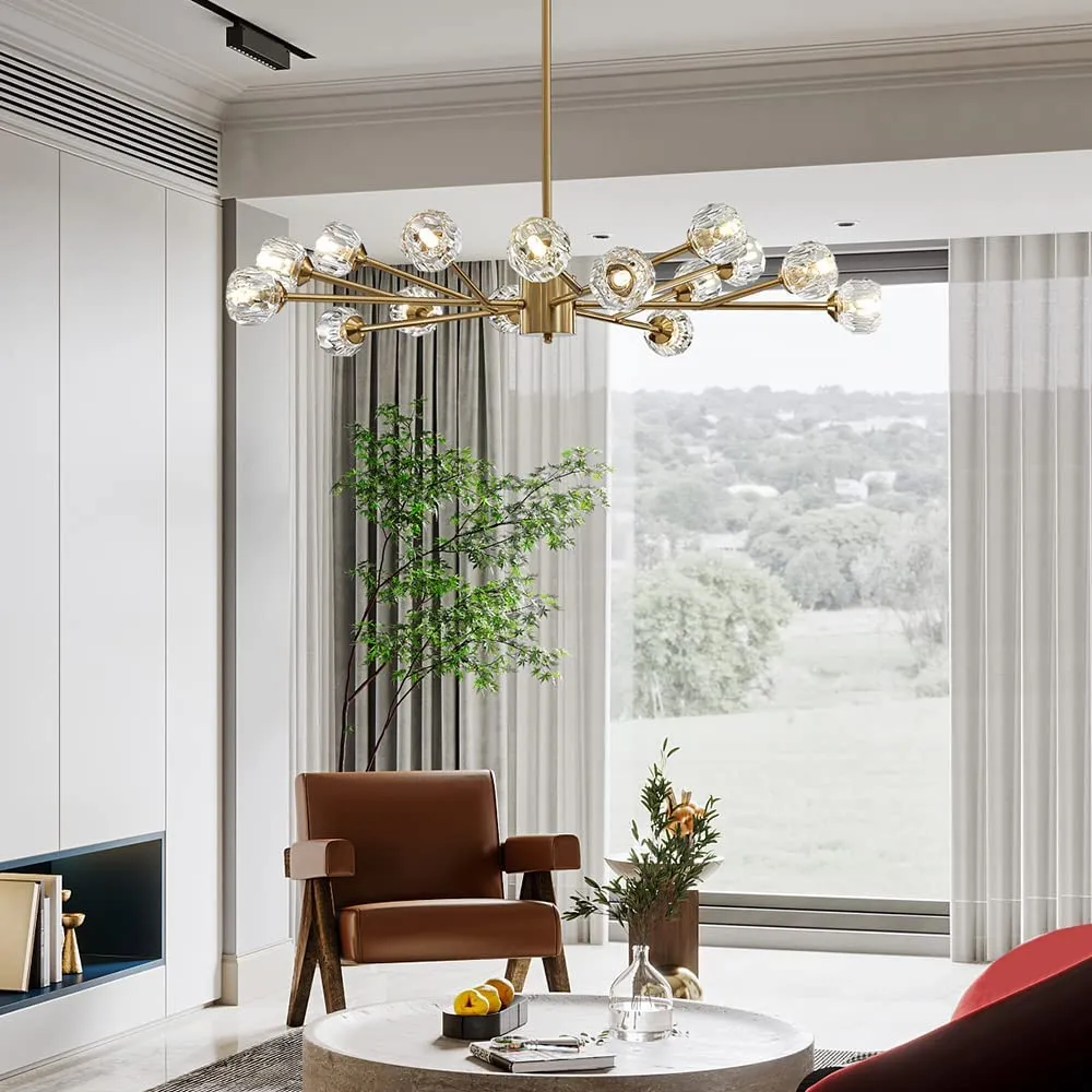 Sputnik Style Chandelier Ceiling Light with 15-Lights, D35" x H6"