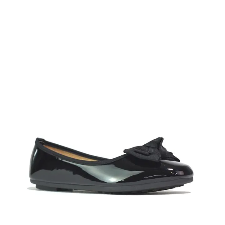 Square Toe Bow Ballet Pump Black Patent
