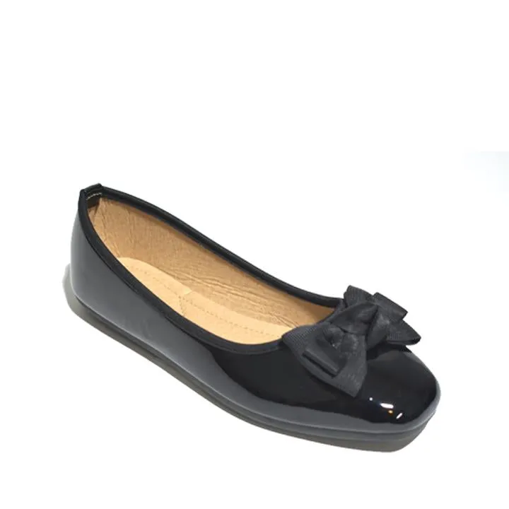 Square Toe Bow Ballet Pump Black Patent
