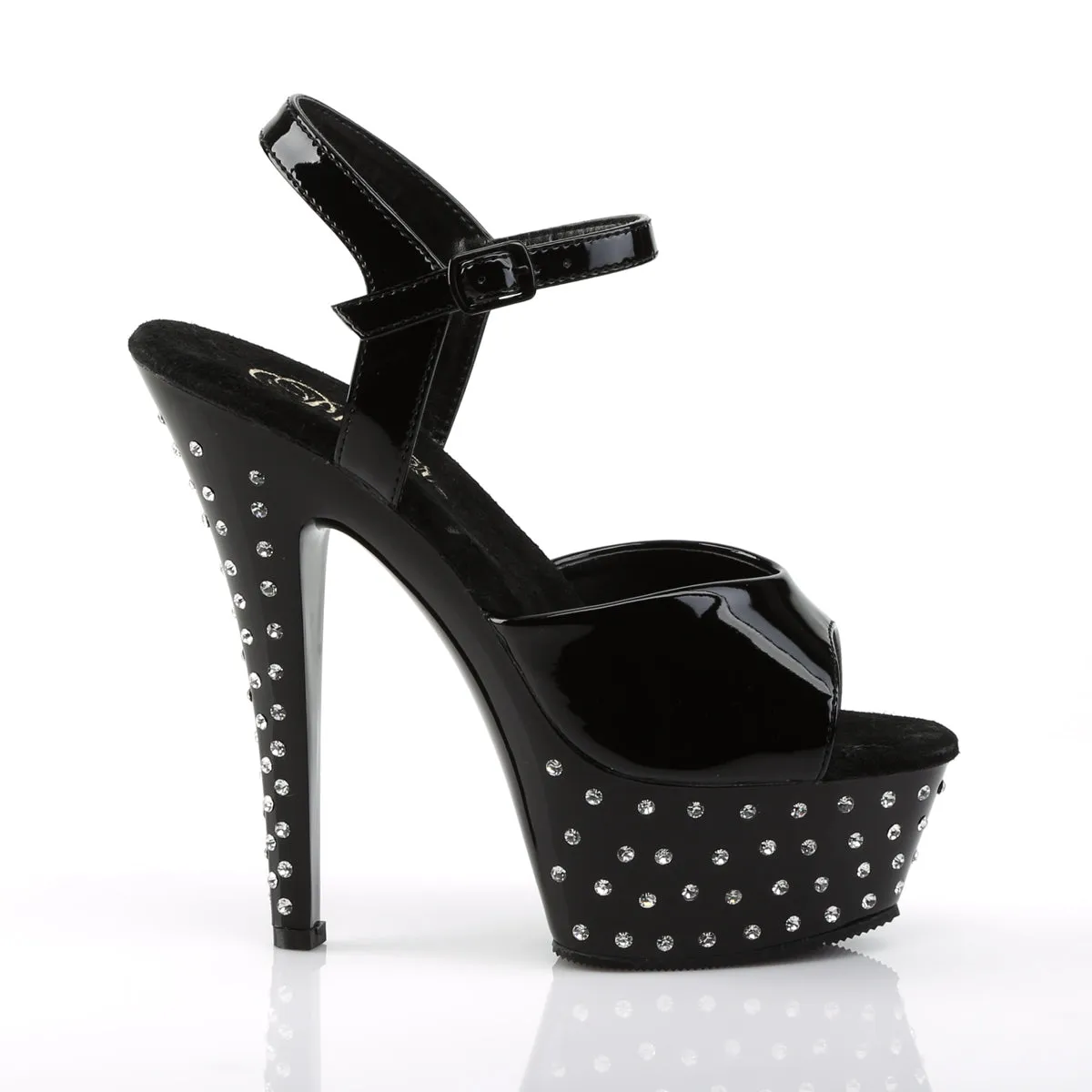 STARDUST-609 6 Inch Heel Black Patent Pole Dancer Bling Platform Shoes