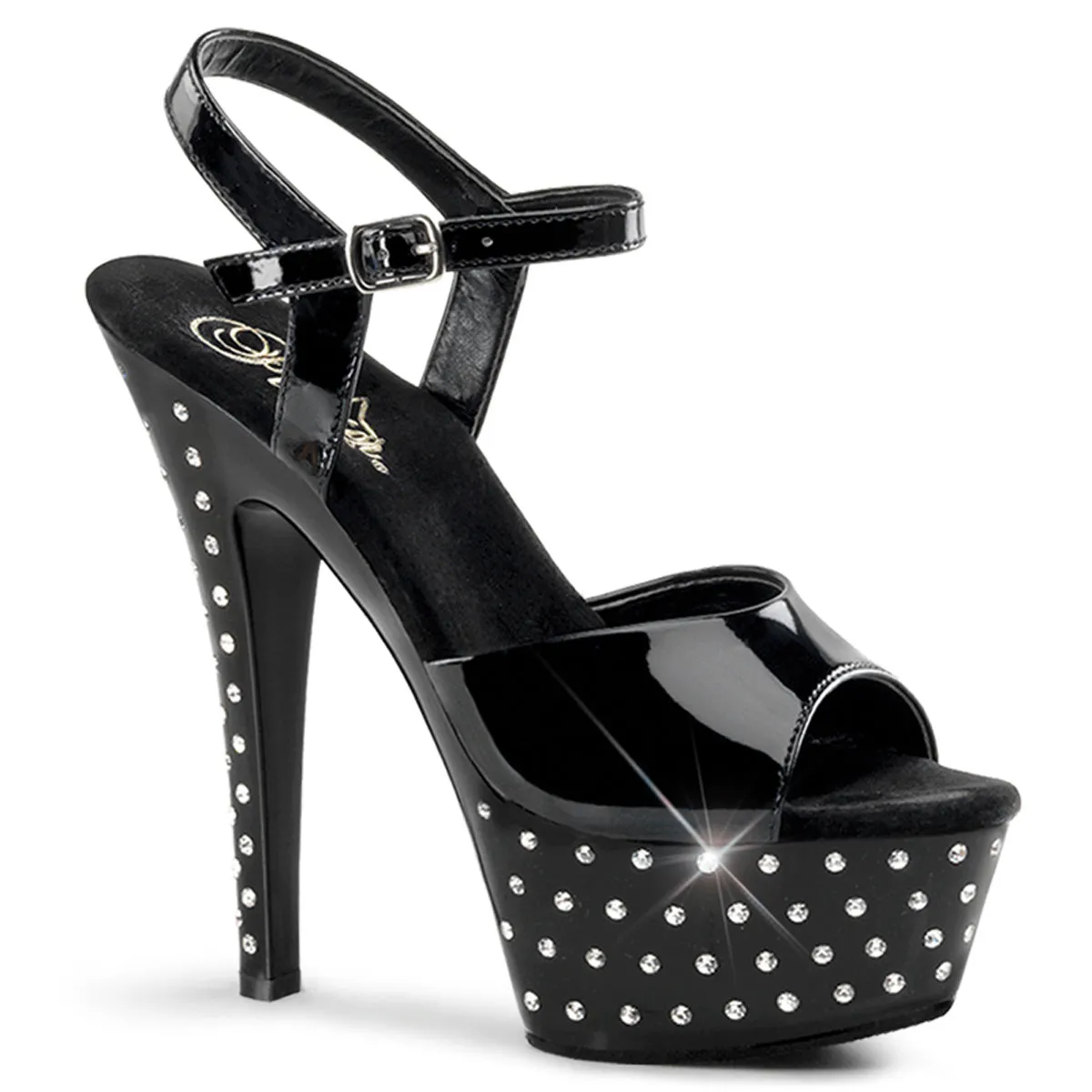 STARDUST-609 6 Inch Heel Black Patent Pole Dancer Bling Platform Shoes