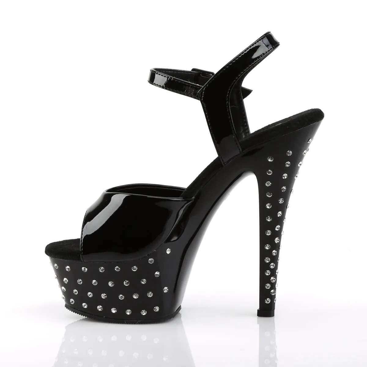 STARDUST-609 6 Inch Heel Black Patent Pole Dancer Bling Platform Shoes